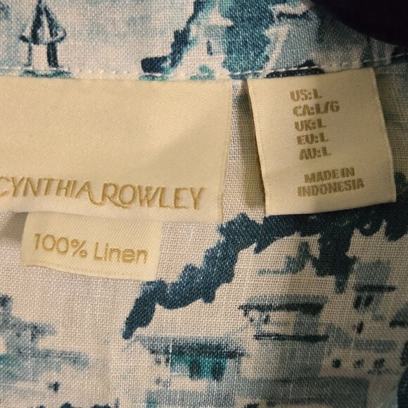 Cynthia Rowley 100% Linen Amalfi Coast Italy Print Button Front Shirt Size L - Picture 5 of 5